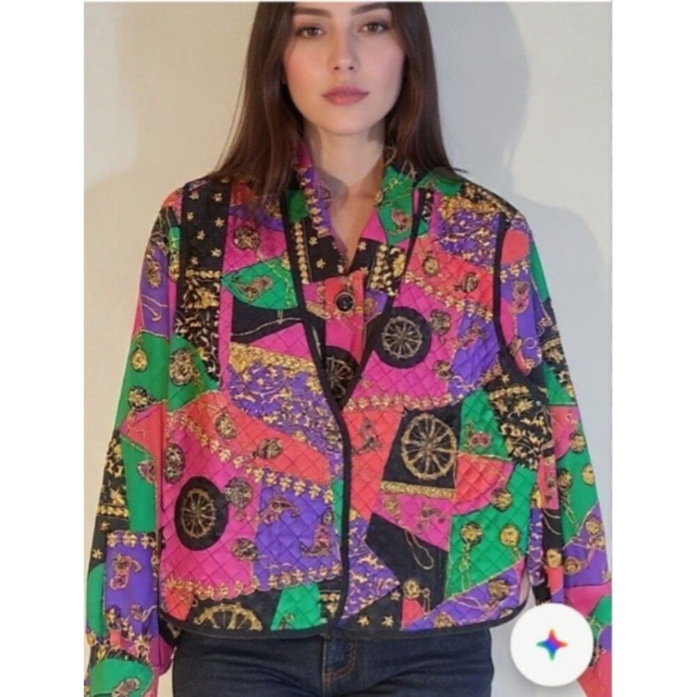 Andrea Gayle Collection Blouse Women's Size 22 Shirt Vest Combo Colorful Vintage